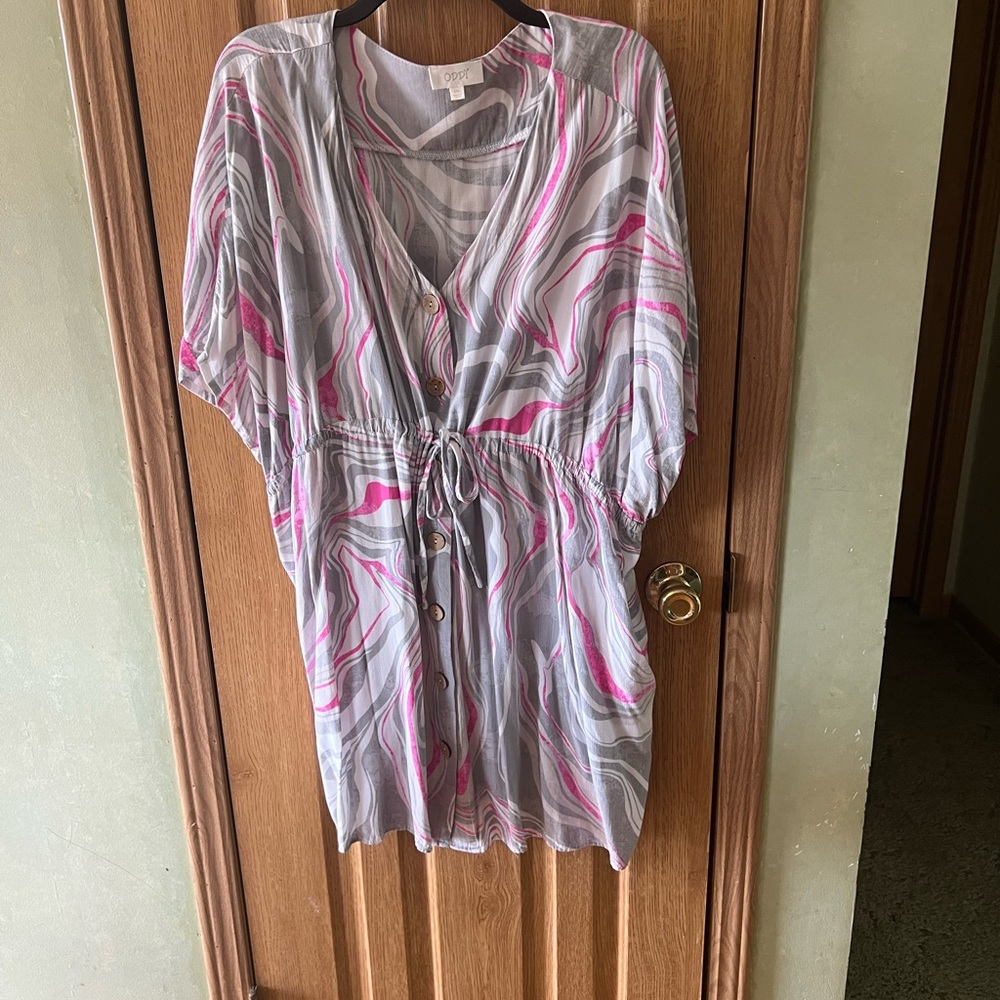 ODDY Pink and Gray Patterned Dress
